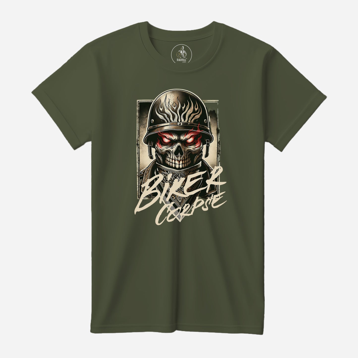 Biker Corpse Military Green Bella+Canvas T-Shirt