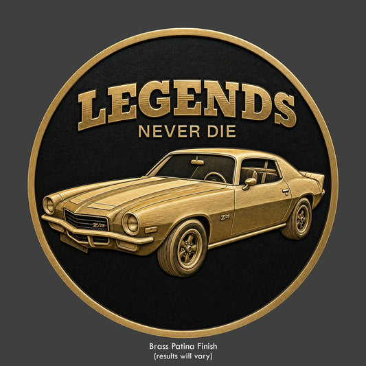 A pewter finished, resin sculpted coin of a Chevy_Camaro_Z28