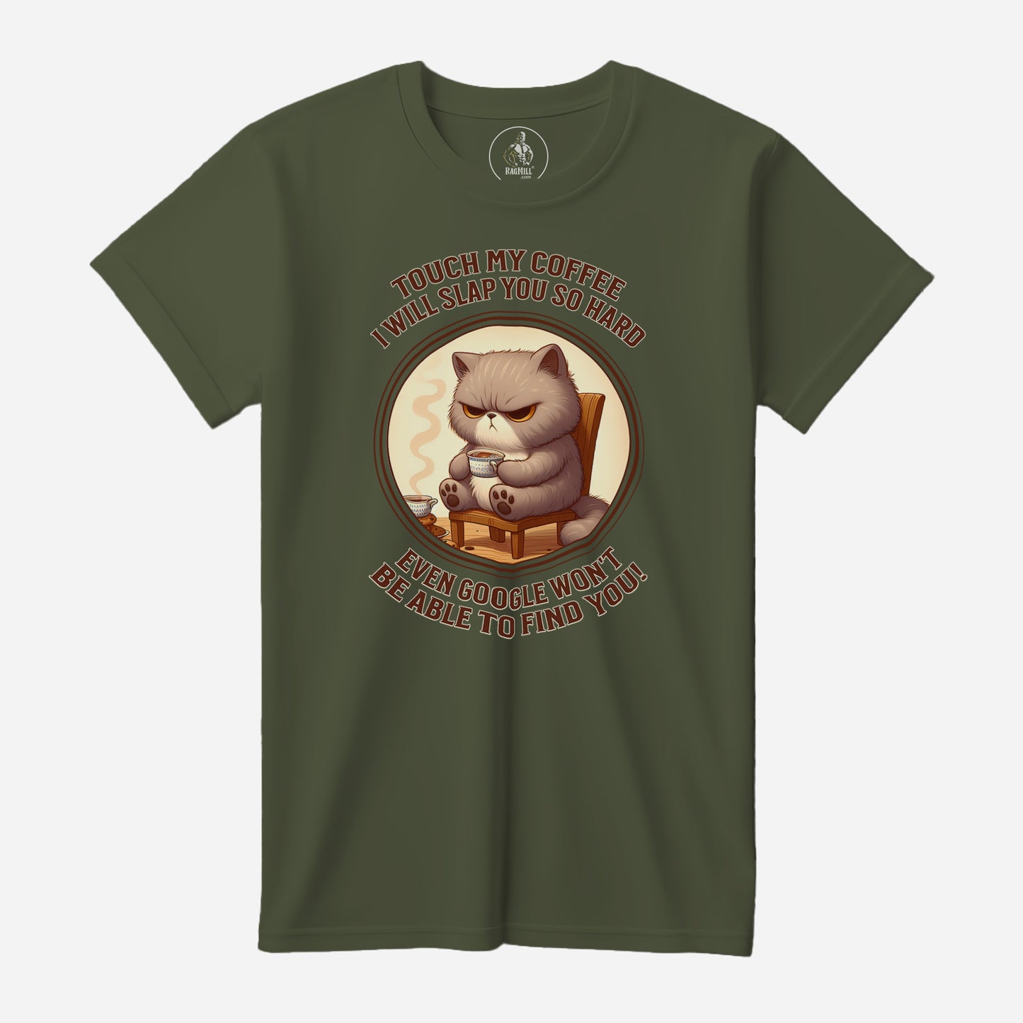 Coffee Cat Military Green Bella+Canvas T-Shirt