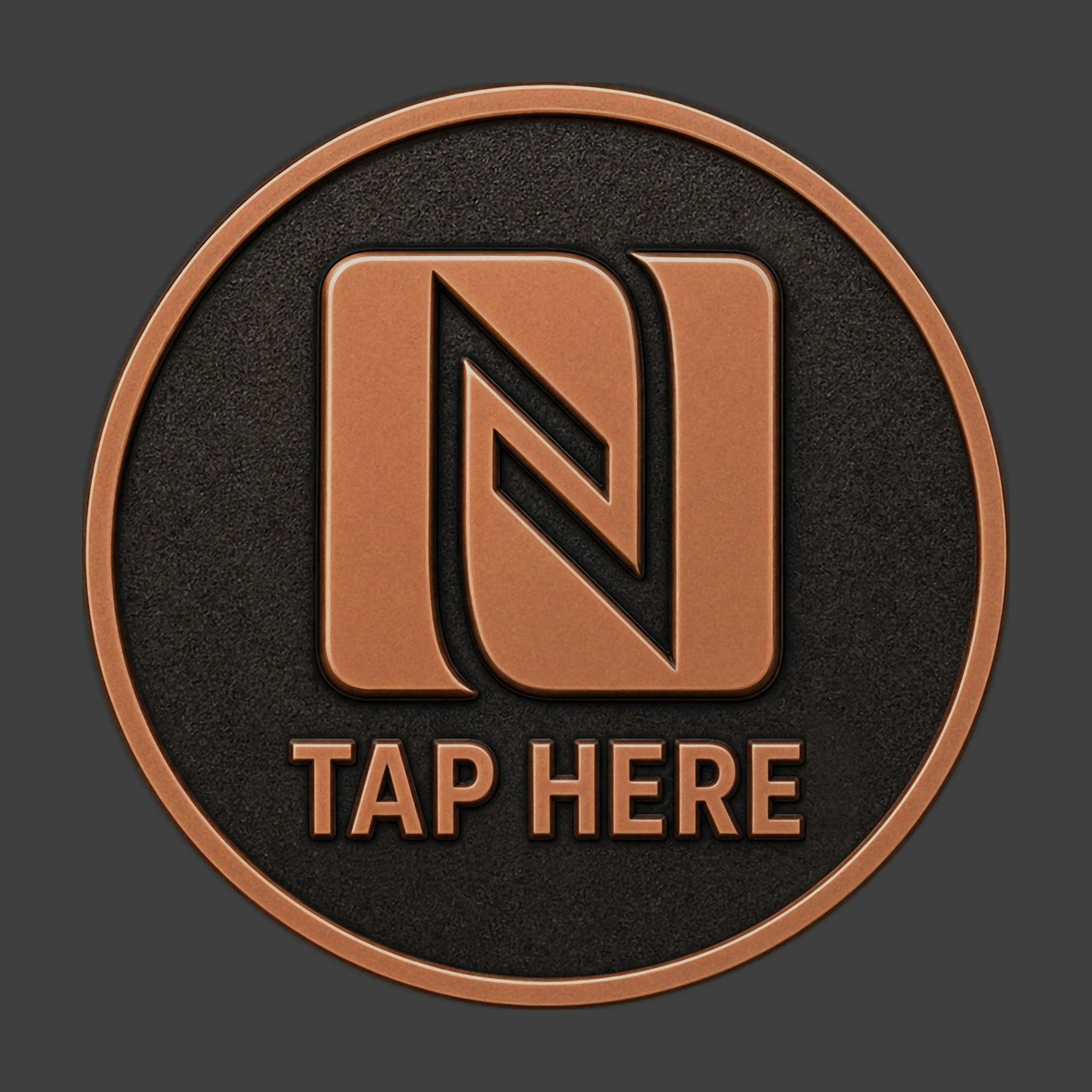 A copper TapCoin with an NFC logo