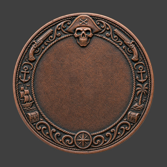 A copper patina pirate themed coin