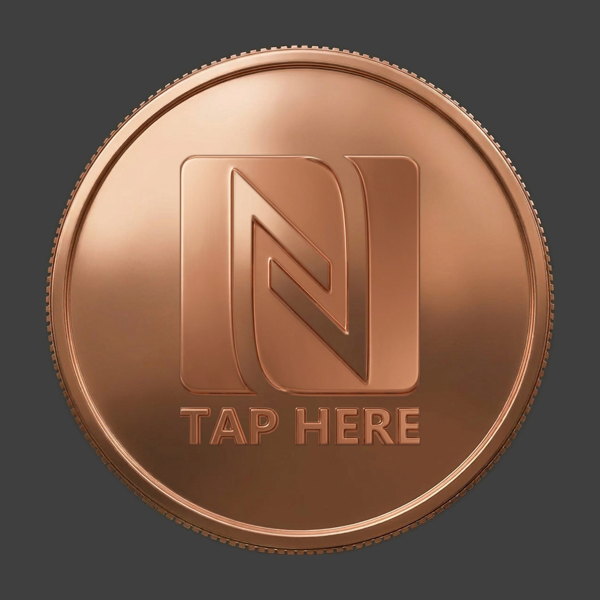 A copper reeded NFC coin 