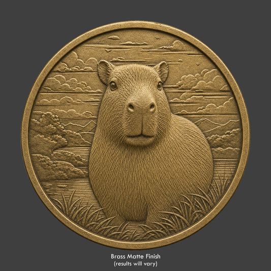 A capybara on a brass coin