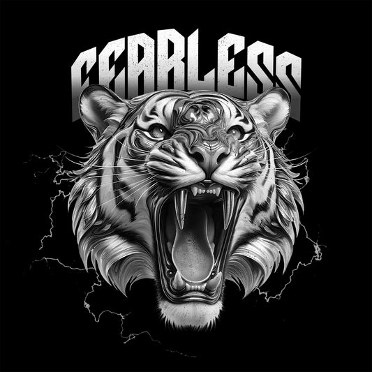 A tiger growling on a black background
