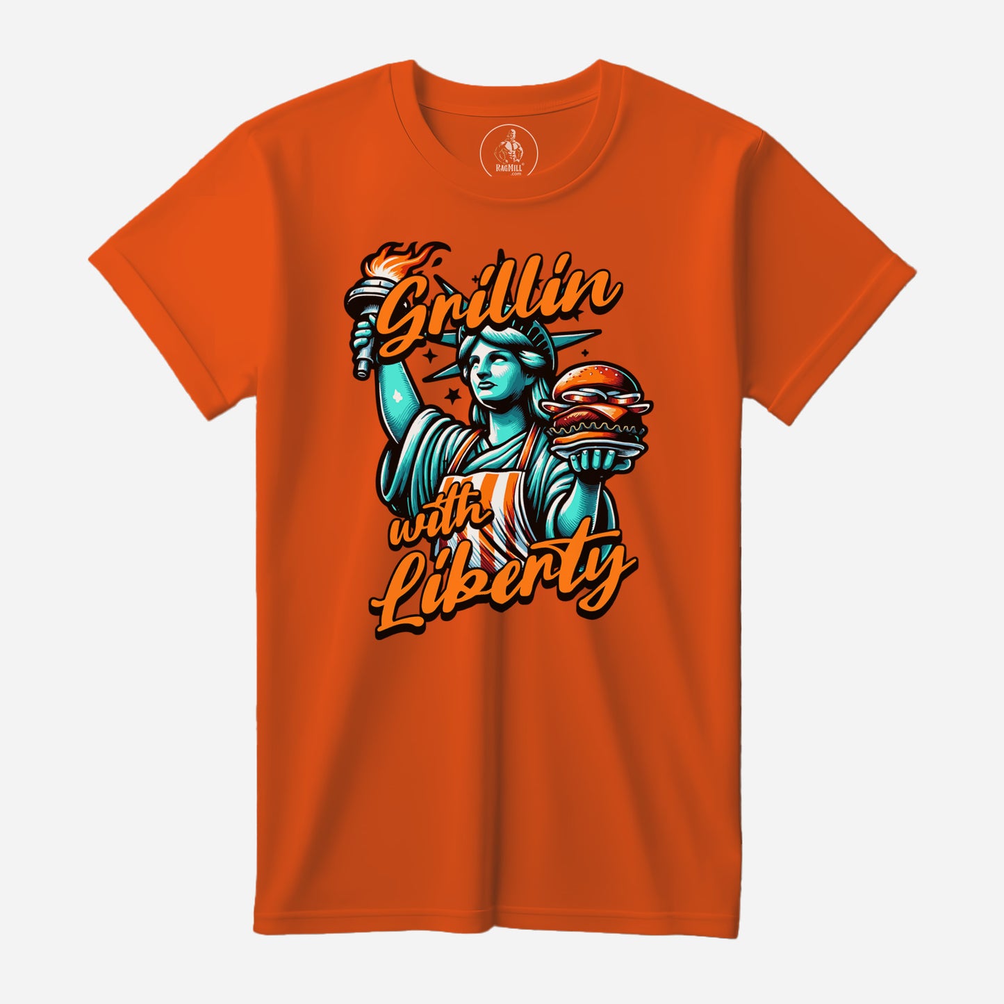 Grillin' With Liberty Safety Orange Port & Company T-Shir