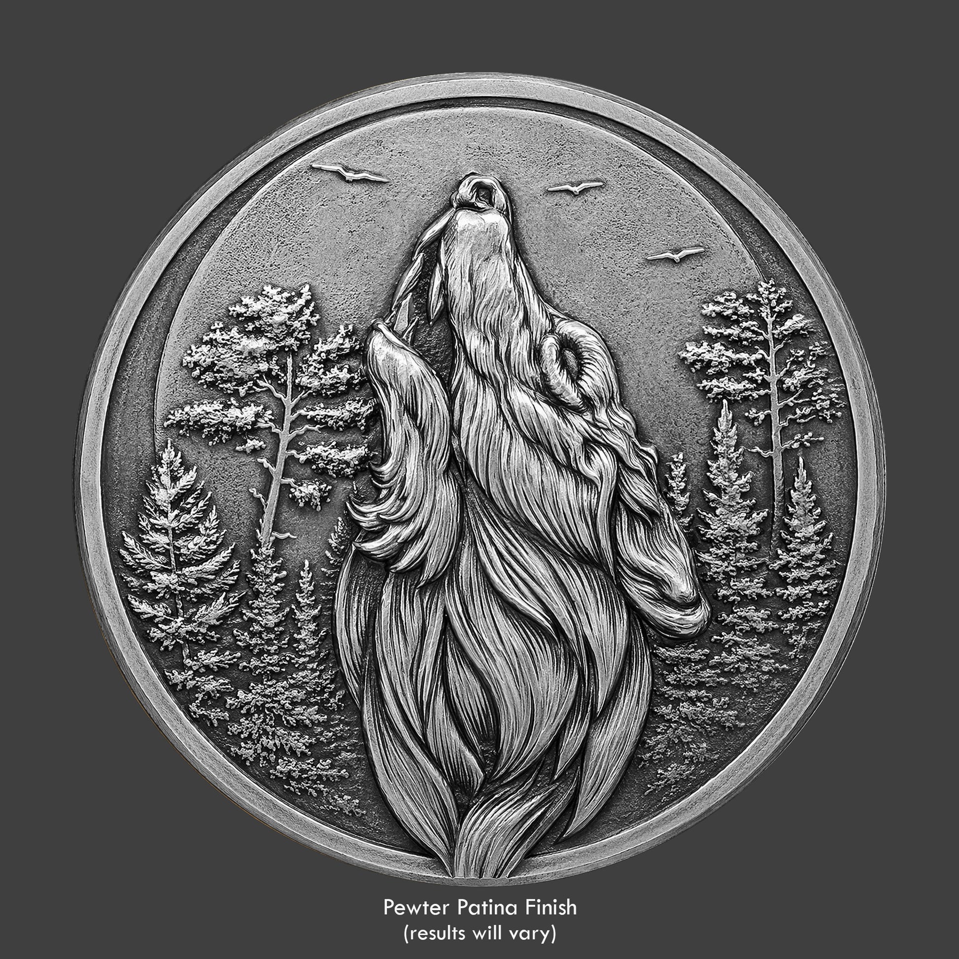 A wolf howl at the moon coin