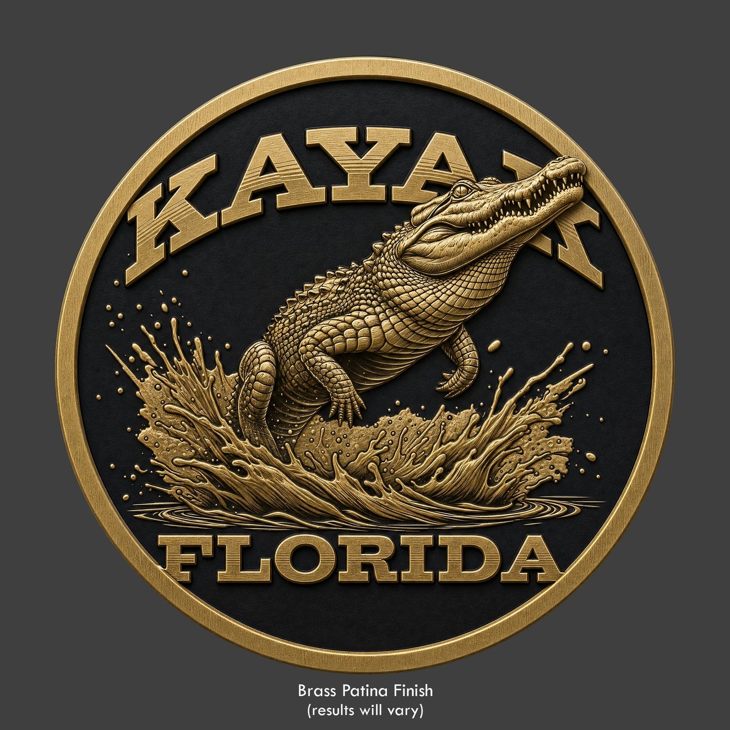 An alligator on a coin for Kayak Florida logo