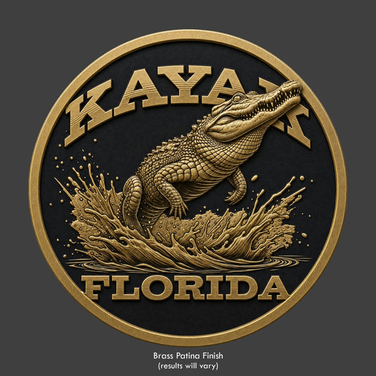An alligator on a coin for Kayak Florida logo