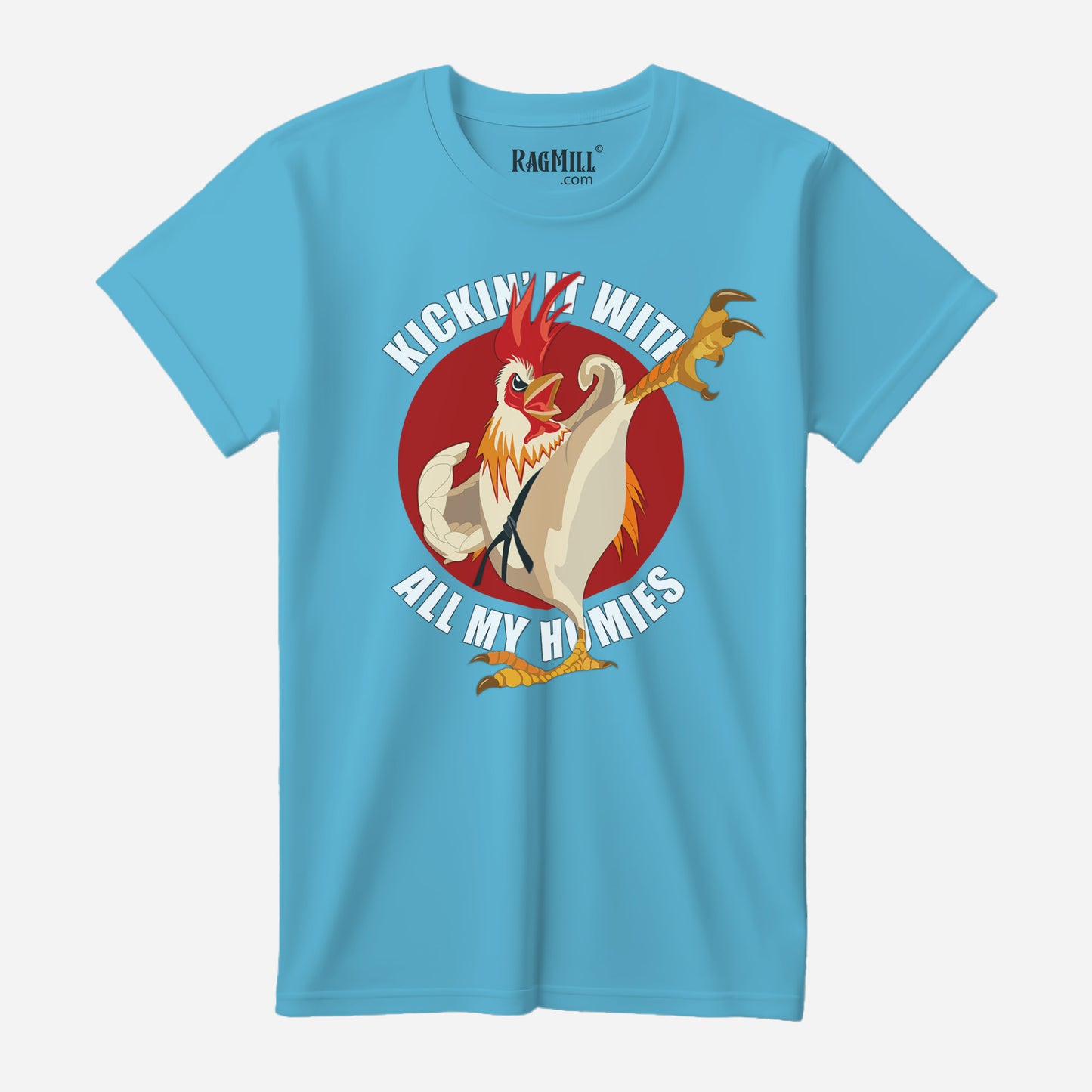 Kung Fu Rooster Ocean Blue Bella+Canvas T-Shirt