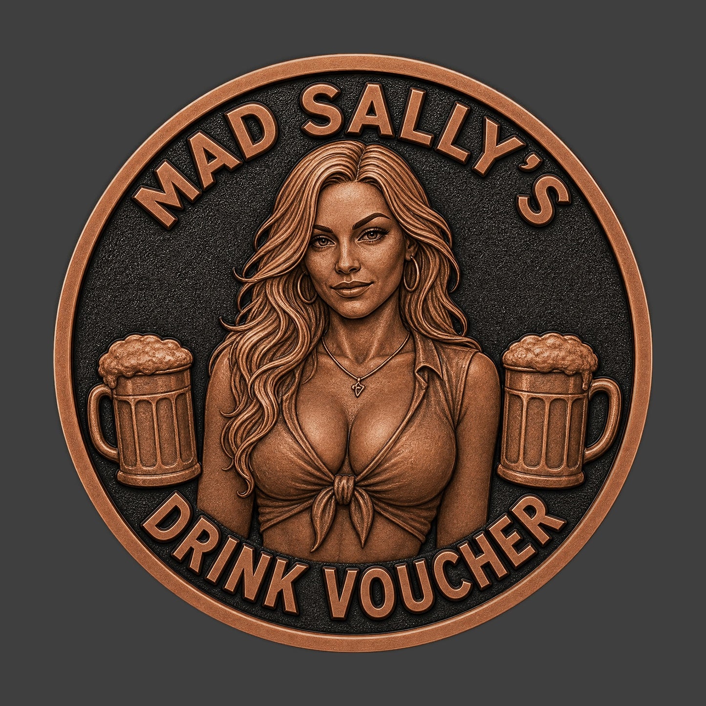 A drink voucher copper patina coin