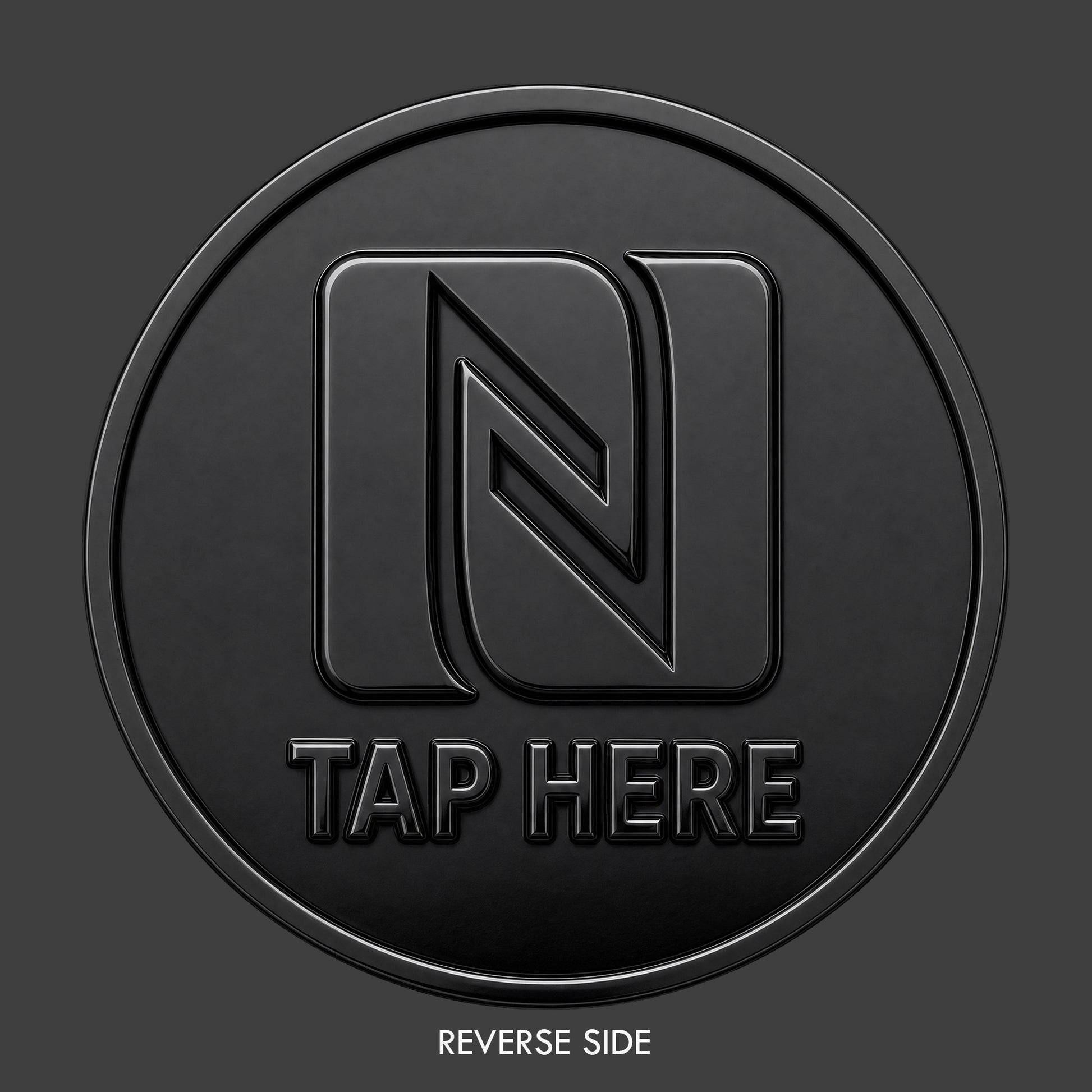 Reverse image of a black TapCoin with NFC logo