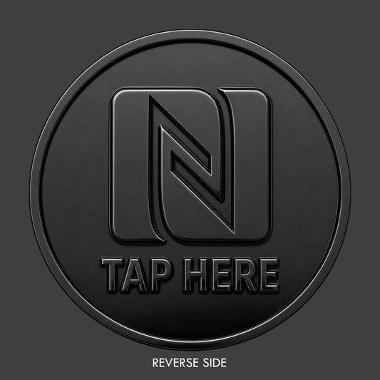 Reverse image of a black TapCoin with NFC logo