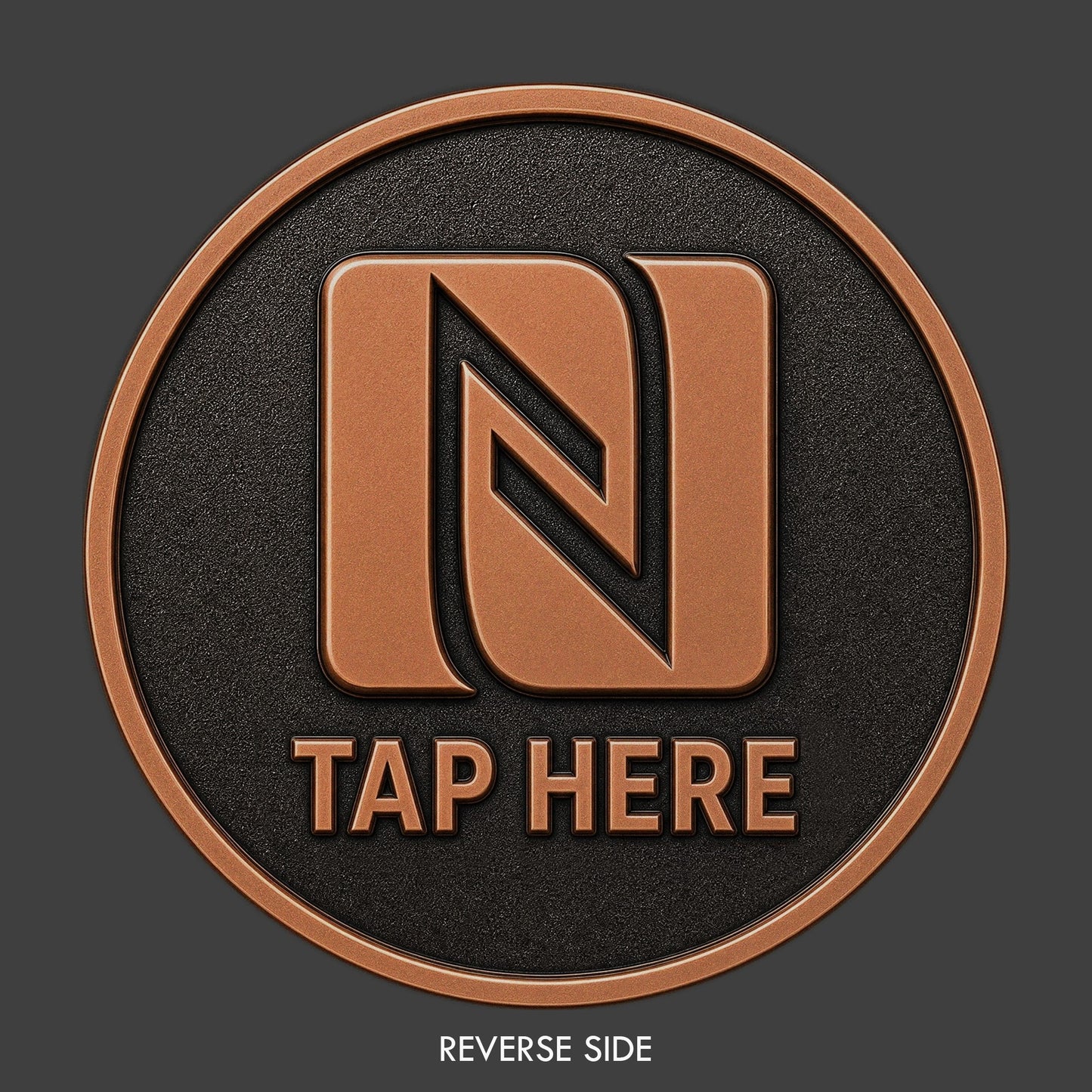Reverse image of a pewter TapCoin with NFC logo