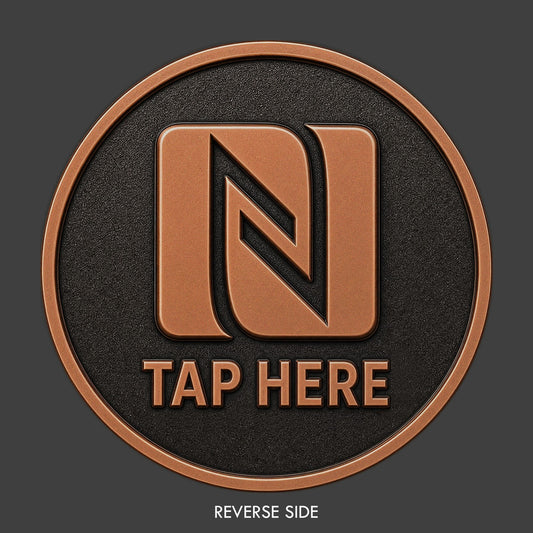 Reverse image of a pewter TapCoin with NFC logo