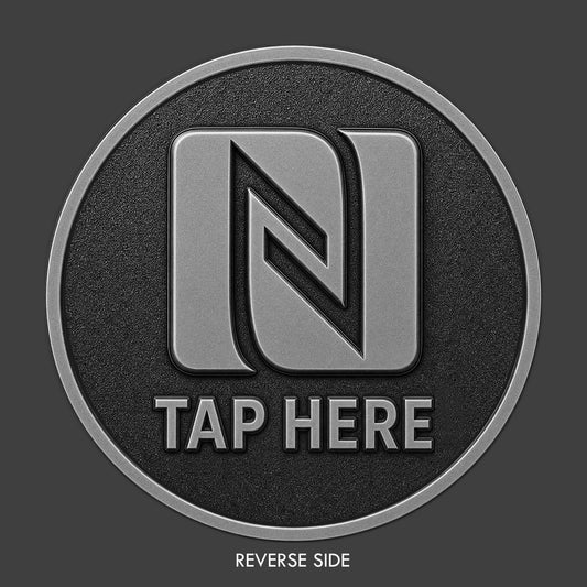 Reverse image of a pewter TapCoin with NFC logo