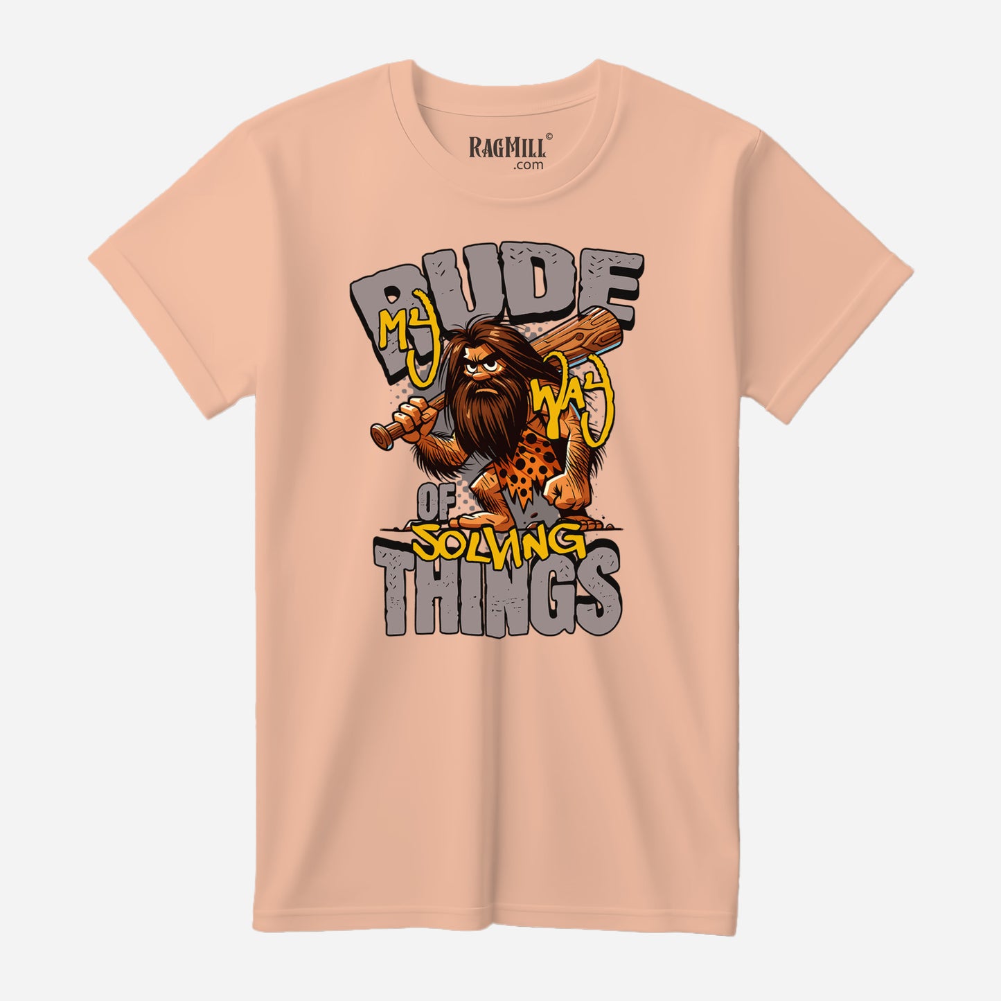 Rude Caveman Peach Bella+Canvas T-Shirt