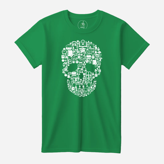 School Skull Clover Green Port & Company T-Shirt