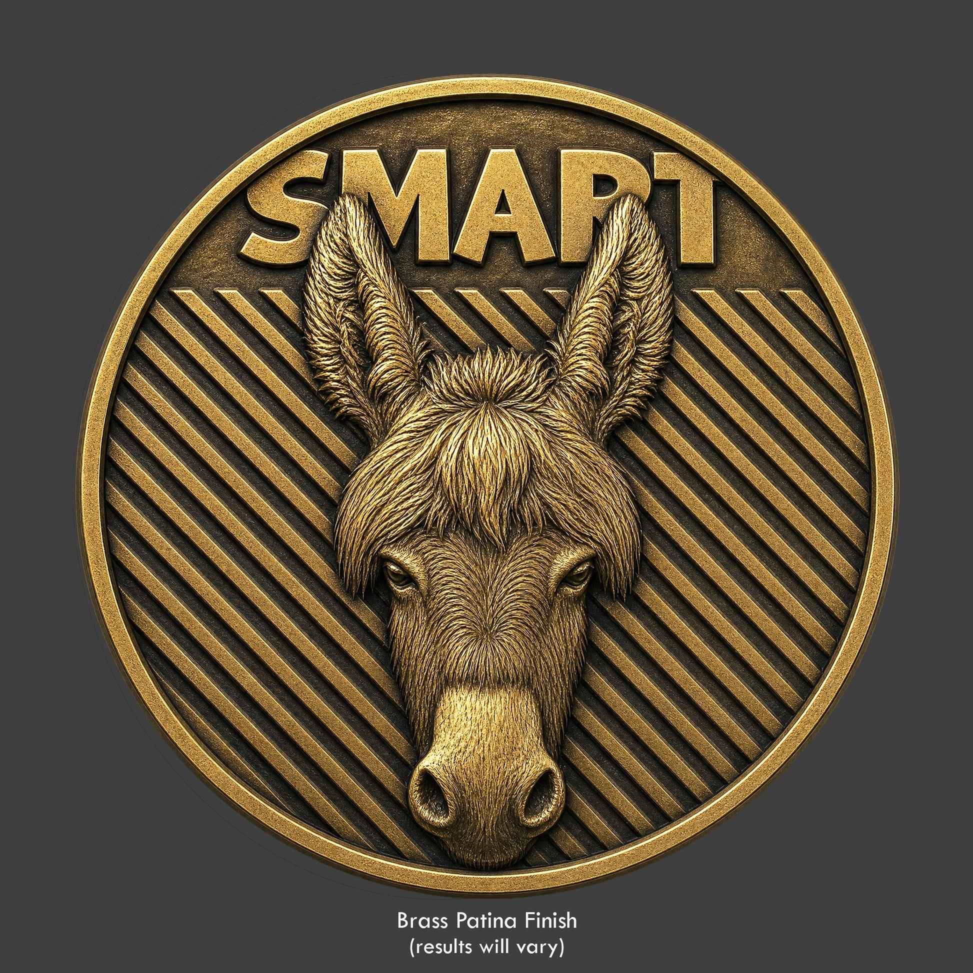 A donkey ass on a brass patina coin 
