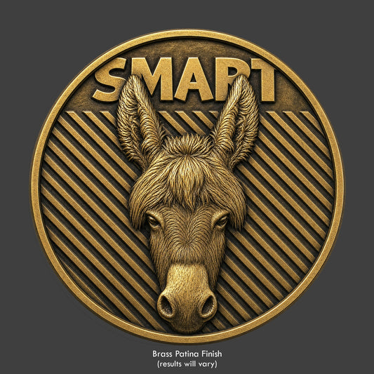 A donkey ass on a brass patina coin 