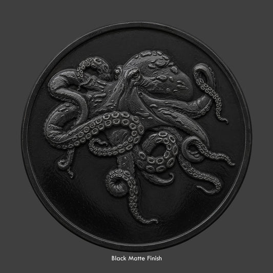 A super squid on a black coin