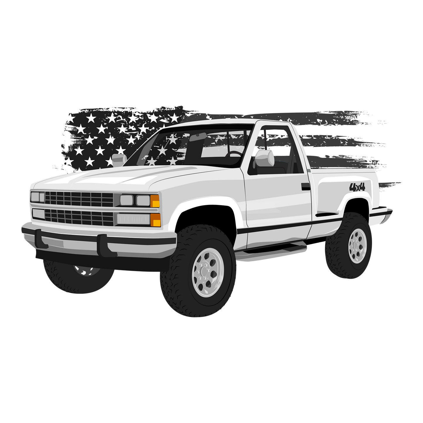 88 White Chevy 4x4 Pickup DTF Design