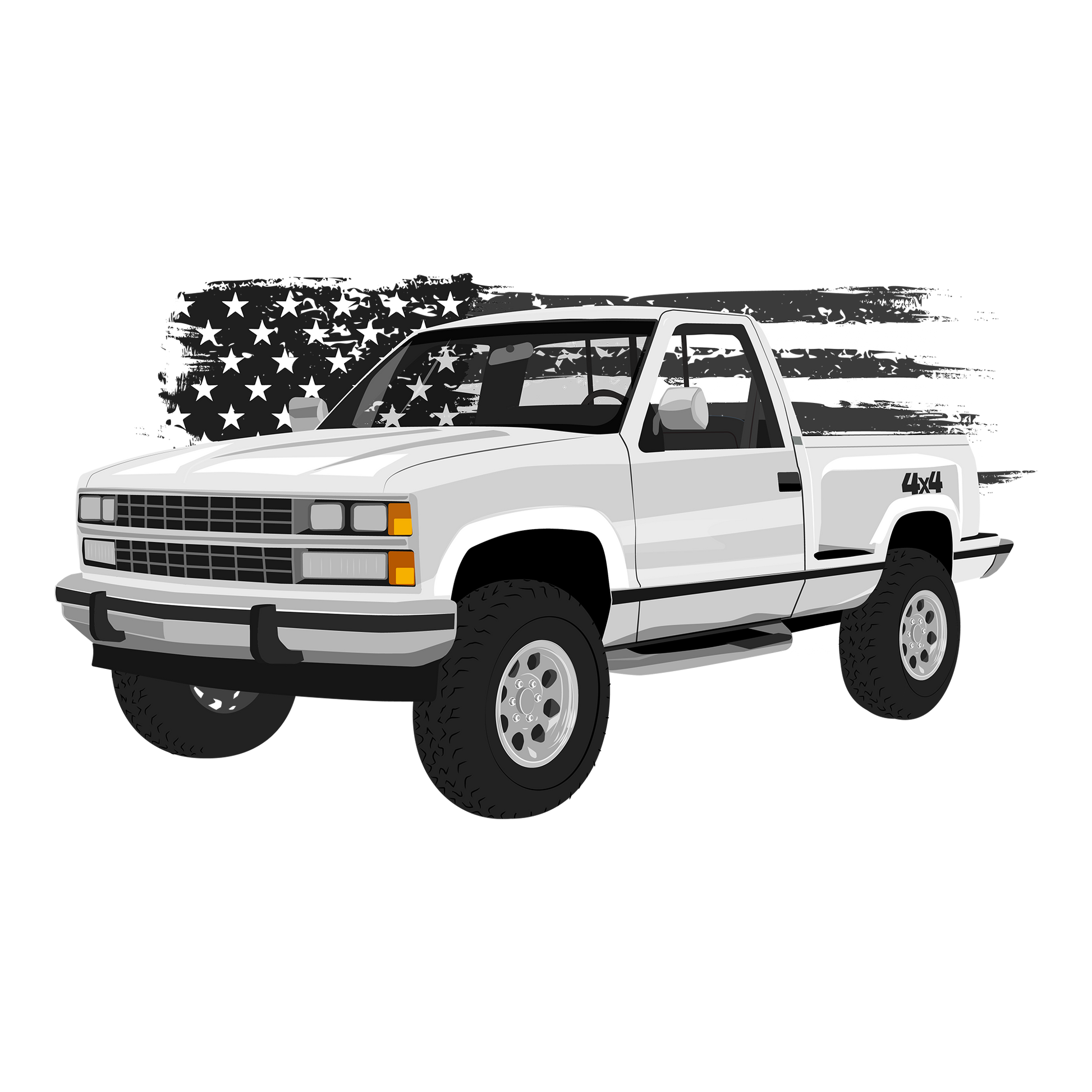 88 White Chevy 4x4 Pickup DTF Design